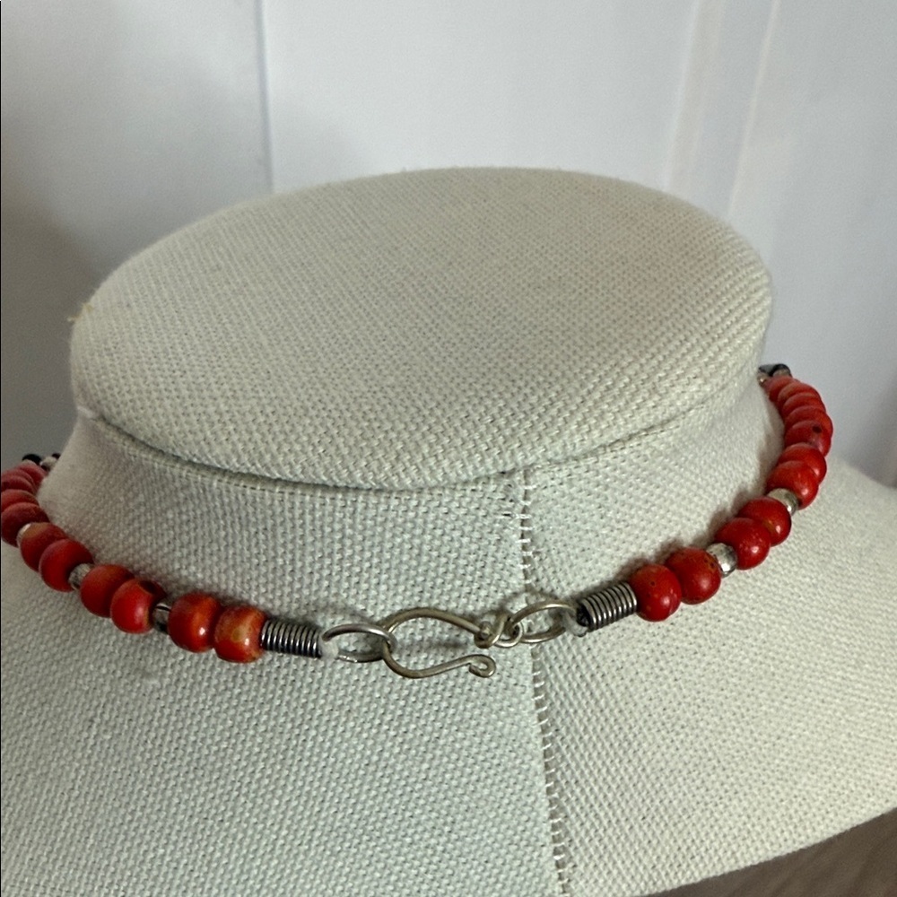 Vintage Handmade Red and Brown Beaded Necklace multi strand - Picture 3 of 4